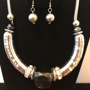 Beautiful Black and Silver Necklace and Earrings.